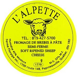L'Alpette Soft ripened sheep cheese/CFIA