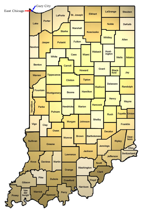 Indiana county map/ISDH