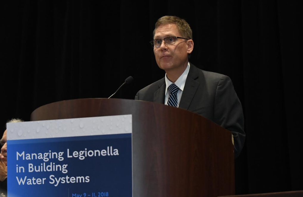 David Purkiss, Conference Co-Chair and Vice President of NSF International’s Global Water Division, noted that 9 out of every 10 outbreaks of Legionnaires’ disease can be prevented with a proper water management plan in place, according to the CDC. Image/Karen Jackson