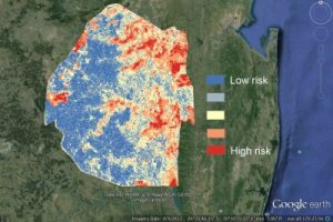 A sample risk map of malaria in Swaziland during the transmission season using data from 2011-2013  Image/UCSF