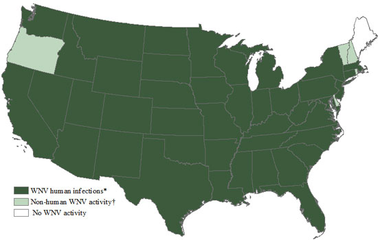 West Nile Virus Activity by State – United States, 2014 (as of October 28, 2014)