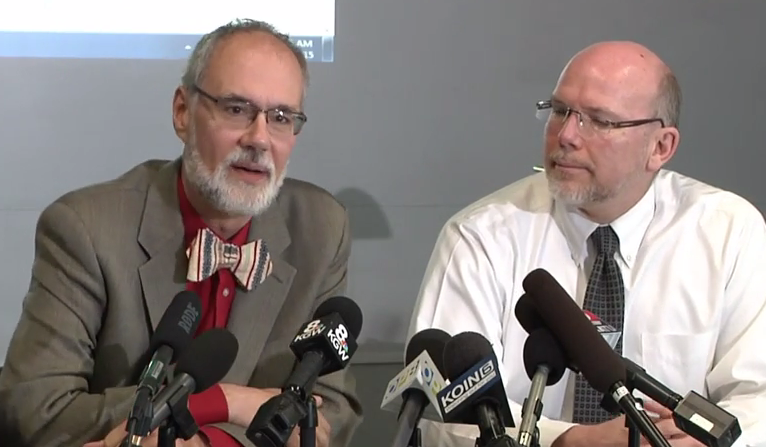 Dr. Paul Cieslak and Dr. Patrick Luedtke take questions from the press/Video Screen Shot
