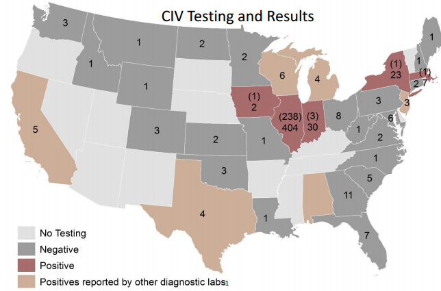Cornell University Animal Health Diagnostic Center (AHDC) CIV testing map