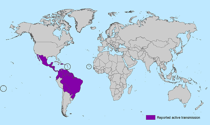 All Countries and Territories with Active Zika Virus Transmission/CDC