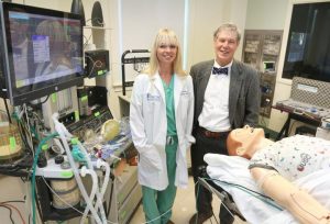  Dr. Lacey MenkinSmith (left) and Dr. Jerry Reves (right) in the Health Care Simulation Center at the Medical University of South Carolina. Image/Sarah Pack, Medical University of South Carolina